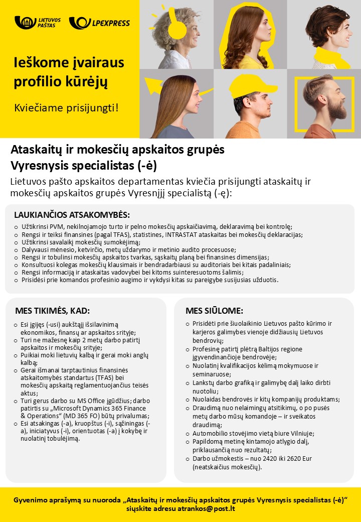 Ataskaitų ir mokesčių apskaitos grupės vyresnysis specialistass