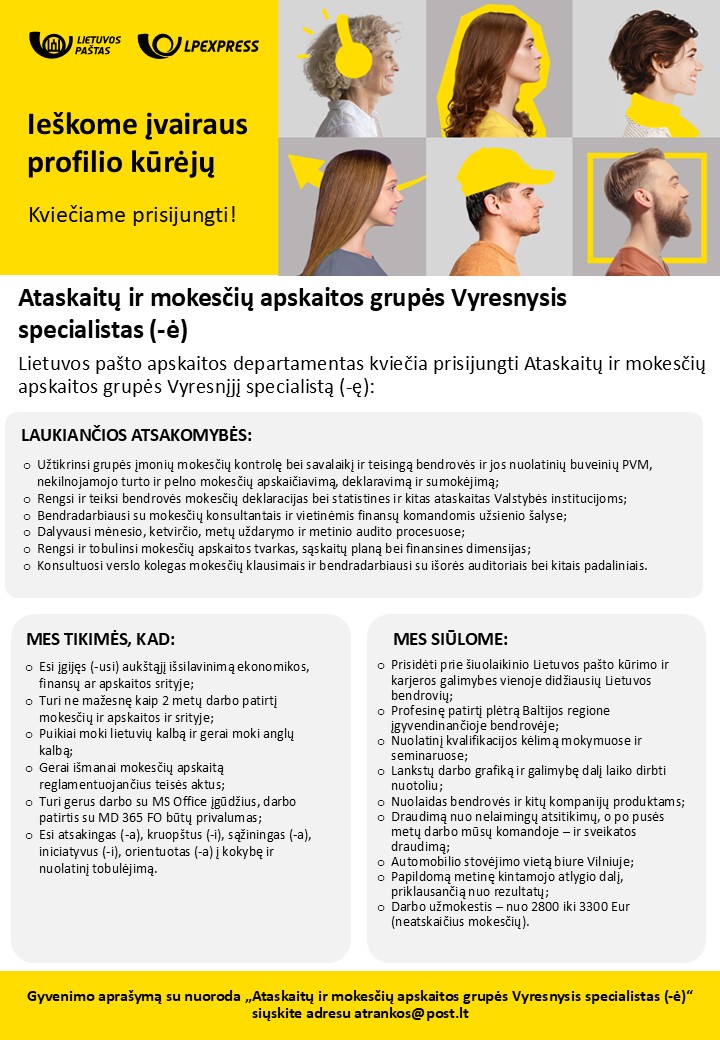 Ataskaitų ir mokesčių grupės Vyresnysis specialistas (-ė)