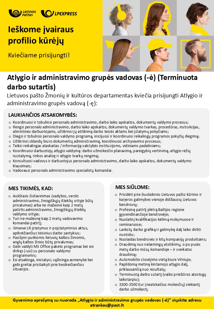 Atlygio ir administravimo grupės vadovas (-ė)