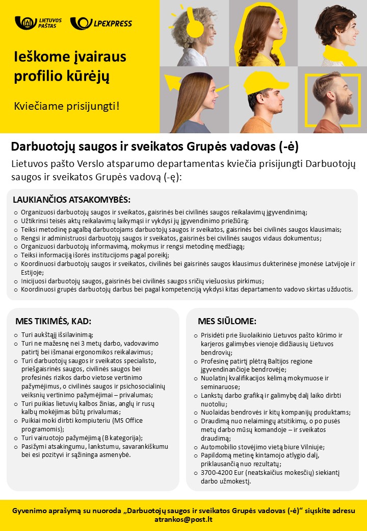 Darbuotojų saugos ir sveikatos Grupės vadovas (-ė)