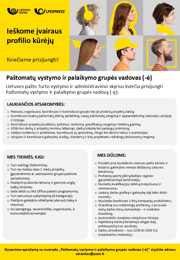 Paštomatų vystymo ir palaikymo grupės vadovas (-ė)