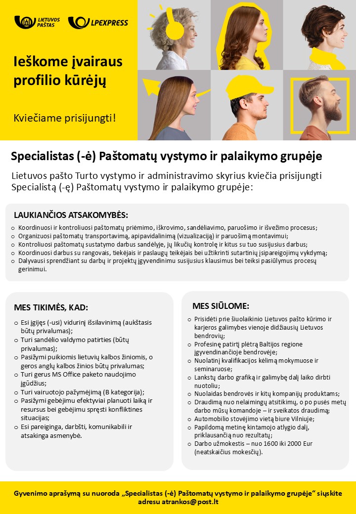 Specialistas (-ė) Paštomatų vystymo ir palaikymo grupėje
