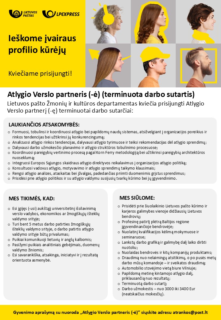 Atlygio Verslo partneris (-ė) (Terminuota darbo sutartis)