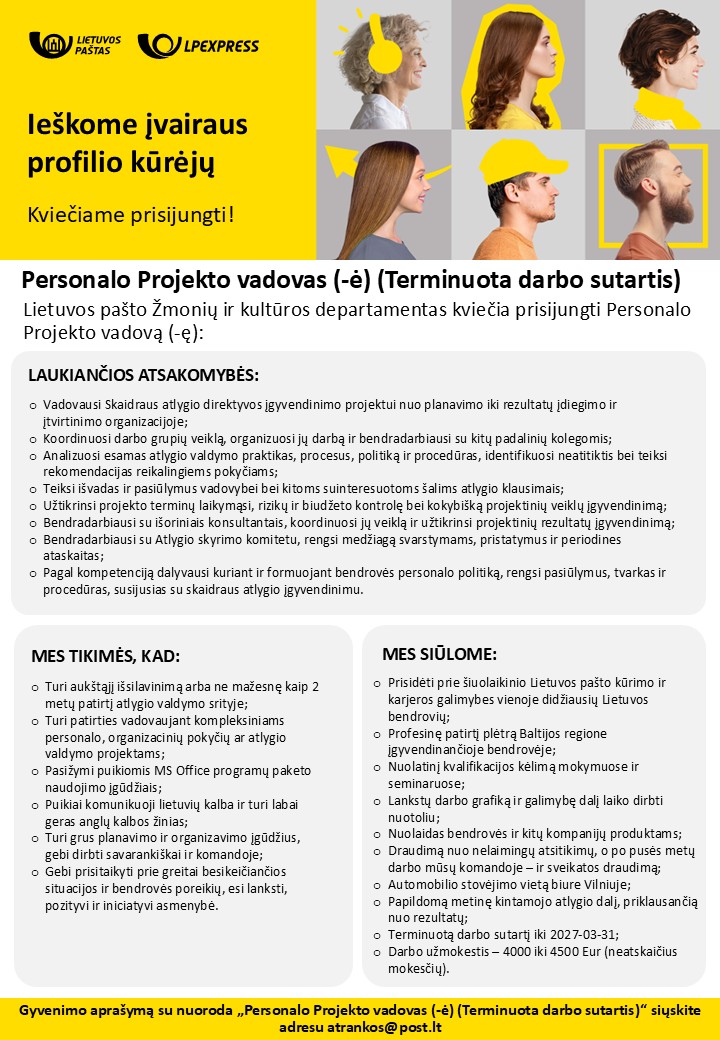 Personalo Projekto vadovas (-ė)