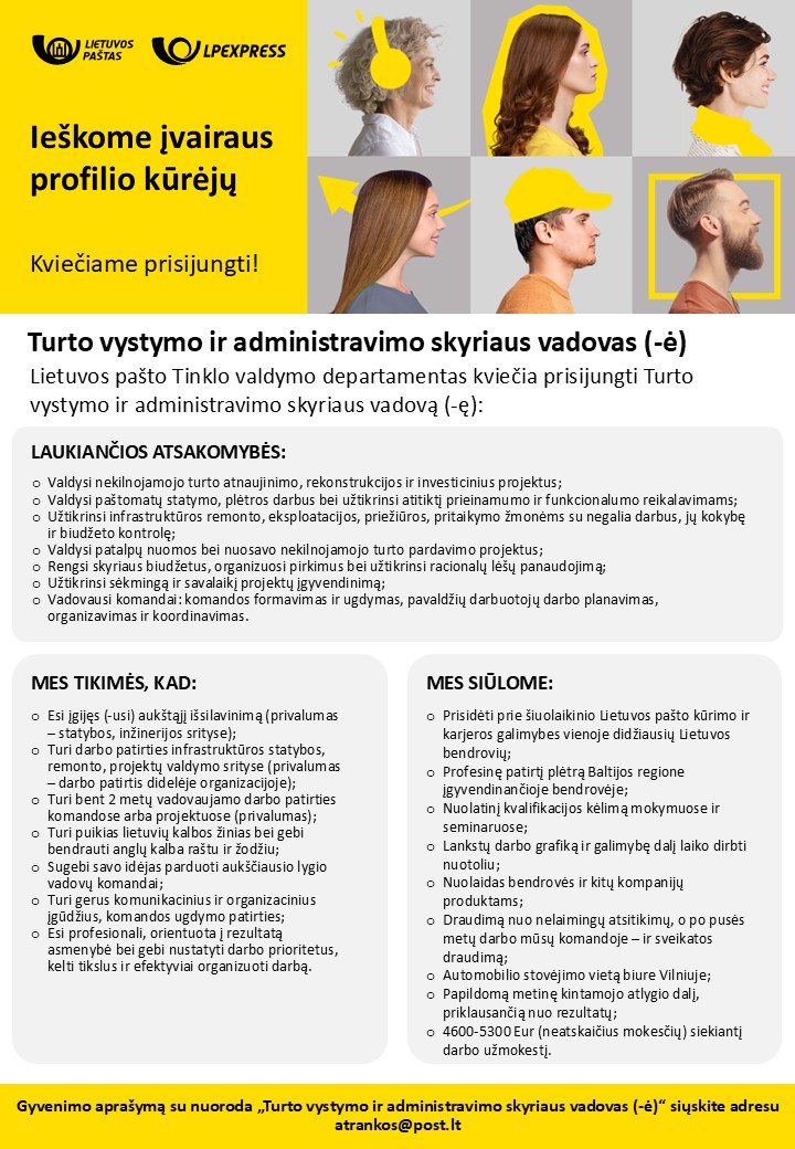 Turto vystymo ir administravimo Skyriaus vadovas (-ė)